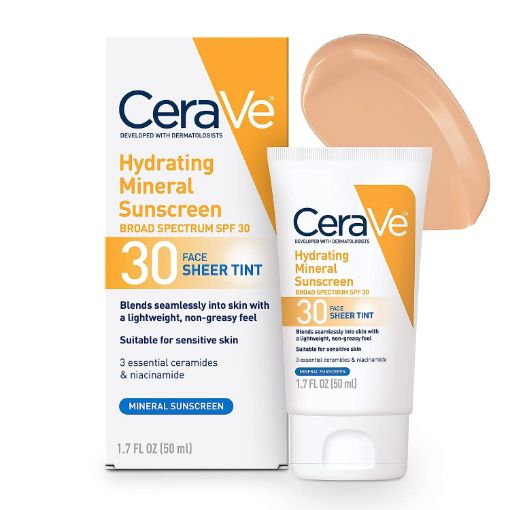 CeraVe Hydrating Mineral Sunscreen Broad Spectrum SPF30 For Face Sheer Tint 50ml